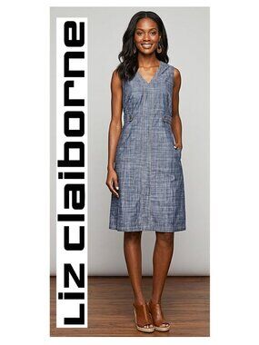 LIZ CLAIBORNE - 100% cotton dark chambray sleeveless dress